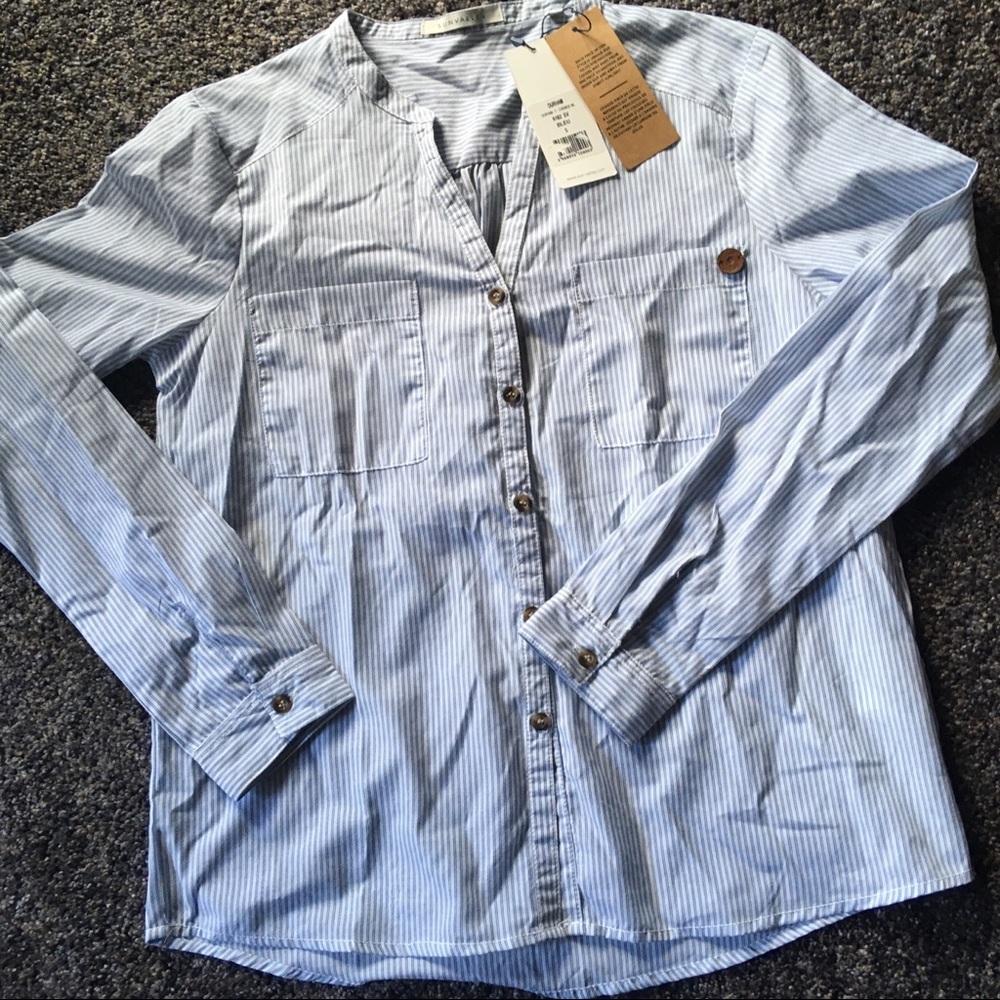 Pinstripe Blue & White Button Down NWT - Picture 2 of 7